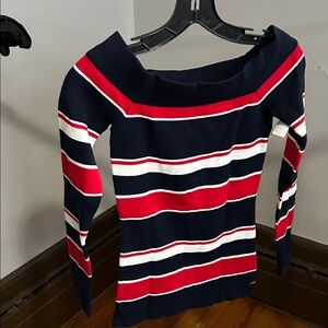Tommy Hilfiger Navy and Red Striped Long Sleeve Top